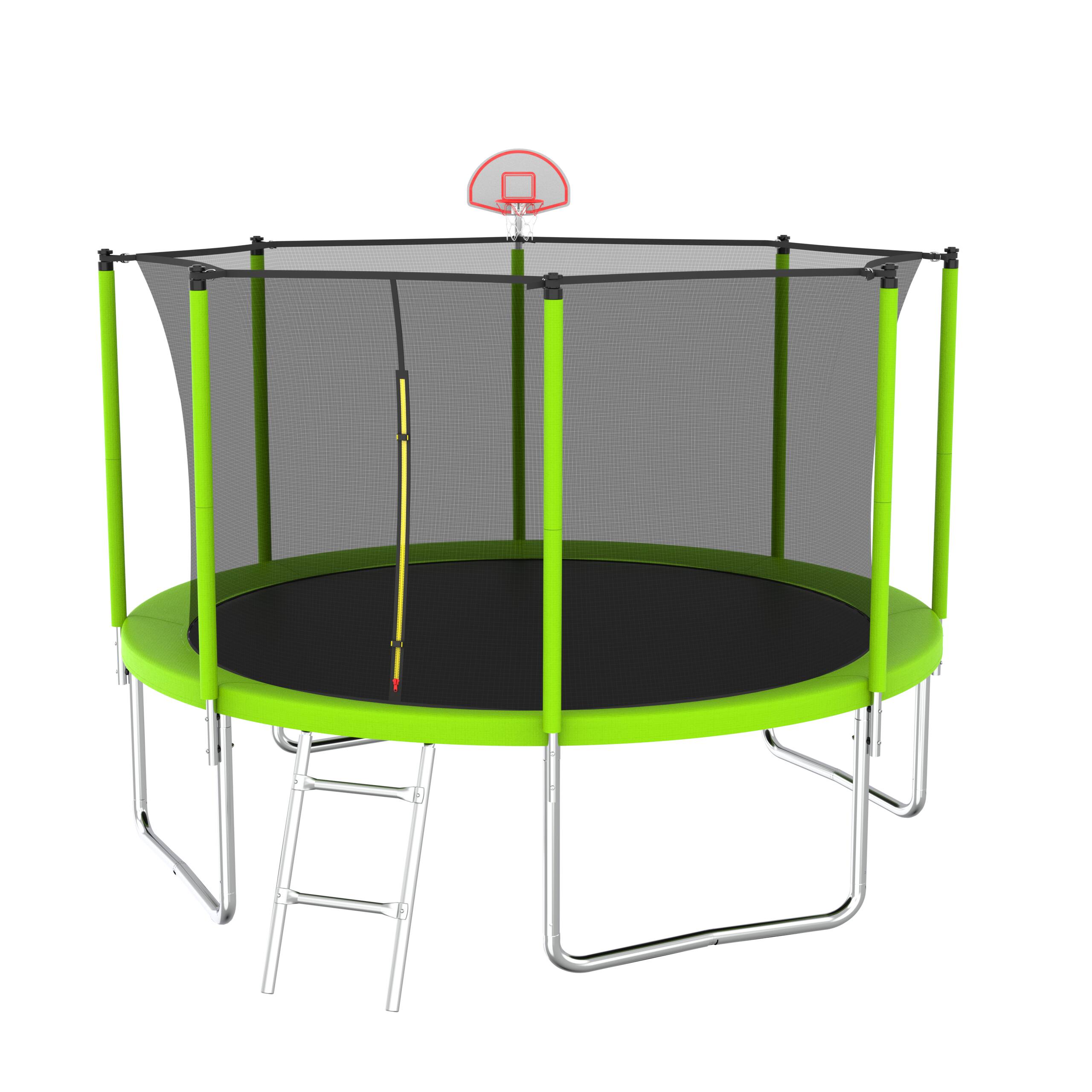 Alt View 3. Anysun - 12FT Green Trampoline for Kids & Adults - Includes Basketball Hoop & Ball, Safety Enclosure for Backyard Outdoor.