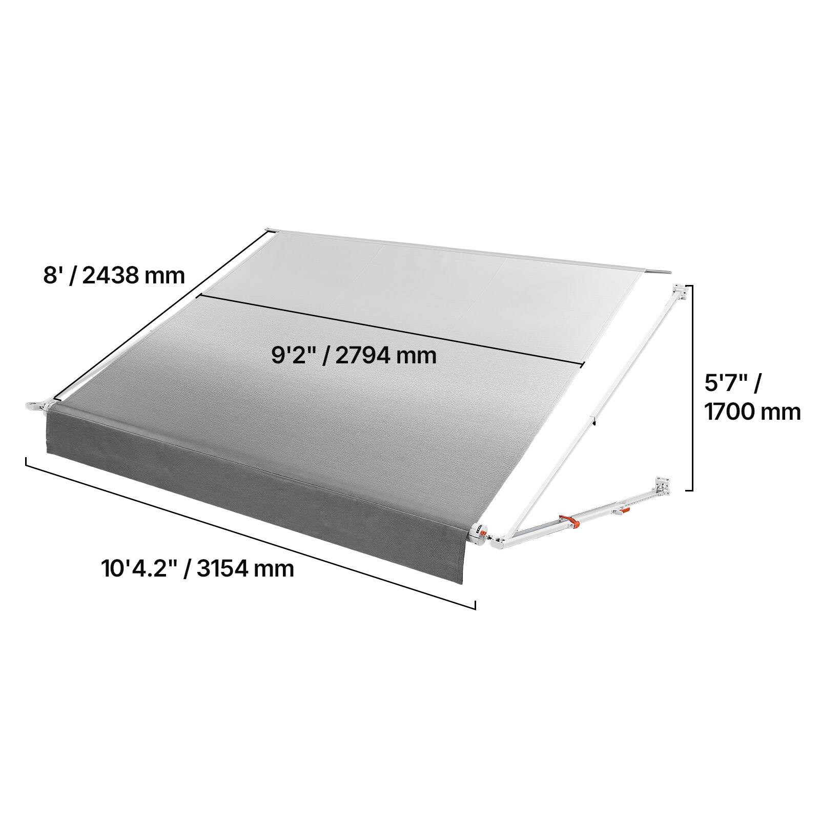 8' / 2438 mm  
9'2" / 2794 mm  
5'7" / 1700 mm  
10'4.2" / 3154 mm