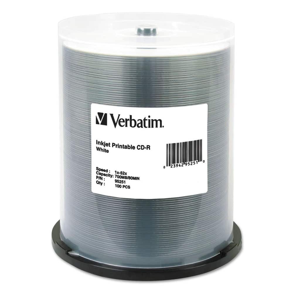 Verbatim - 95251 CD-R 700 MB 52X Inkjet Printable (100/Pack) - White