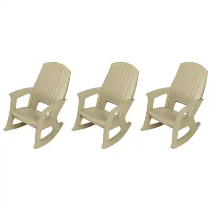 Front. Semco - Semco Plastics Rockaway Heavy Duty Plastic Outdoor Rocking Chair, Tan (3 Pack) - Sand.