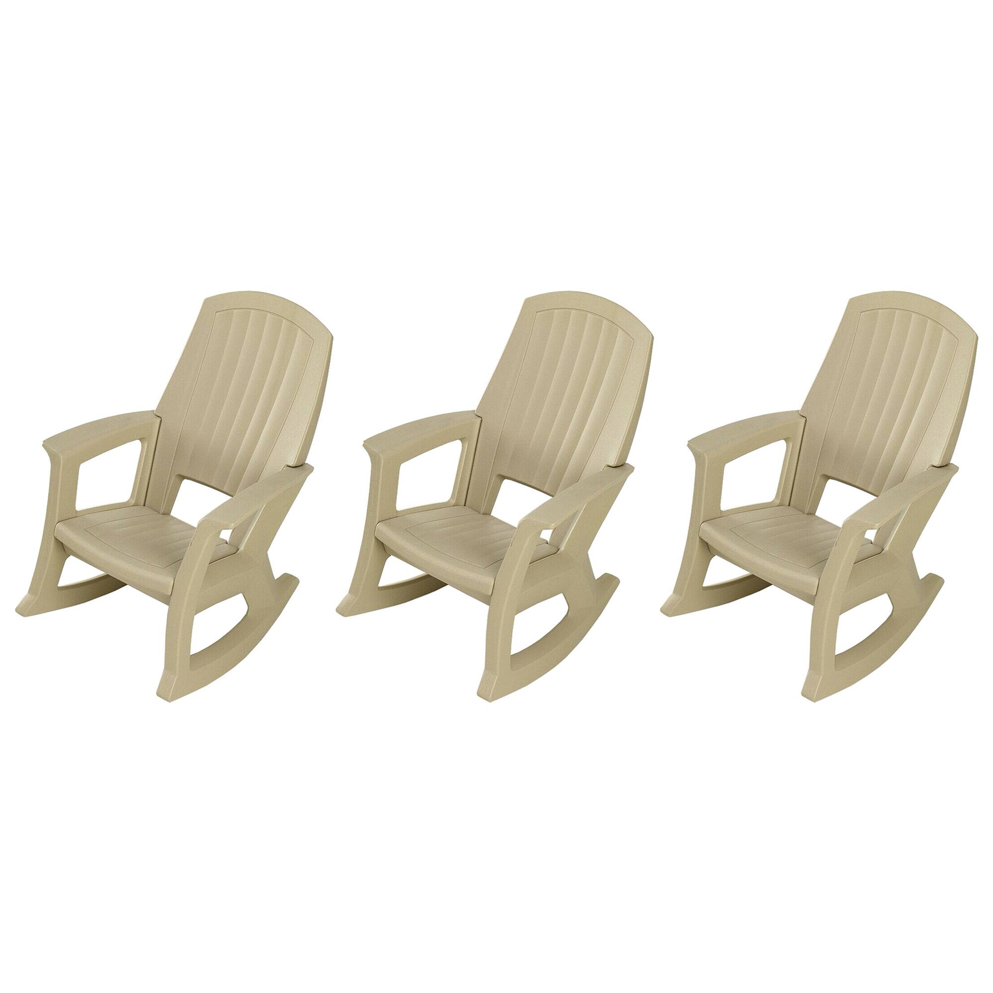 Front. Semco - Semco Plastics Rockaway Heavy Duty Plastic Outdoor Rocking Chair, Tan (3 Pack) - Sand.