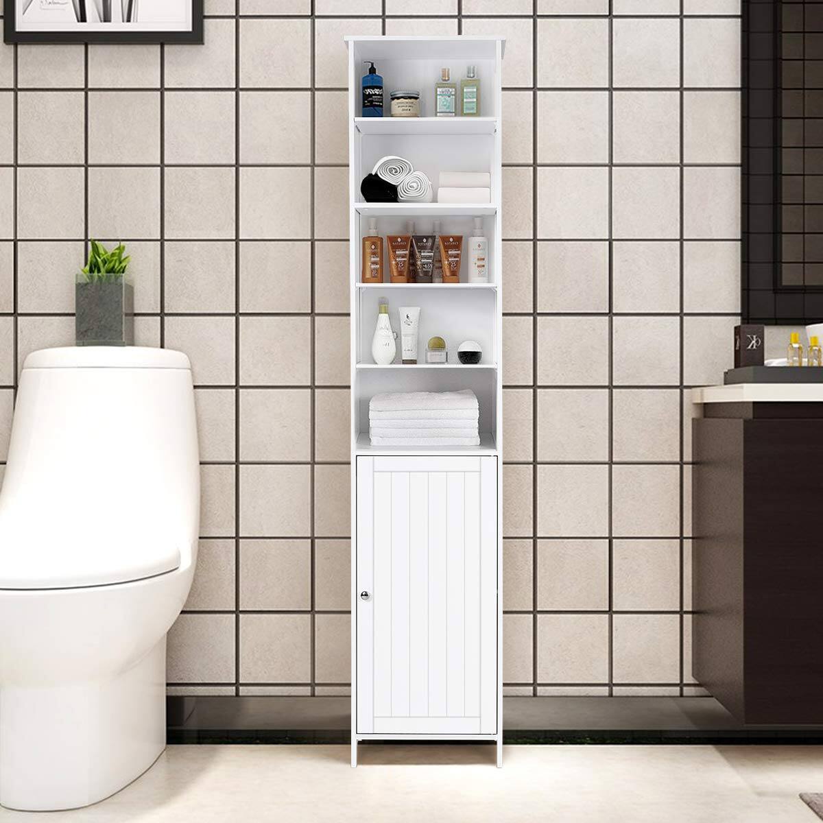 Alt View 10. Ecooso - 72 Inch Tall Freestanding Bathroom Storage Cabinet with Adjustable Shelves - White.