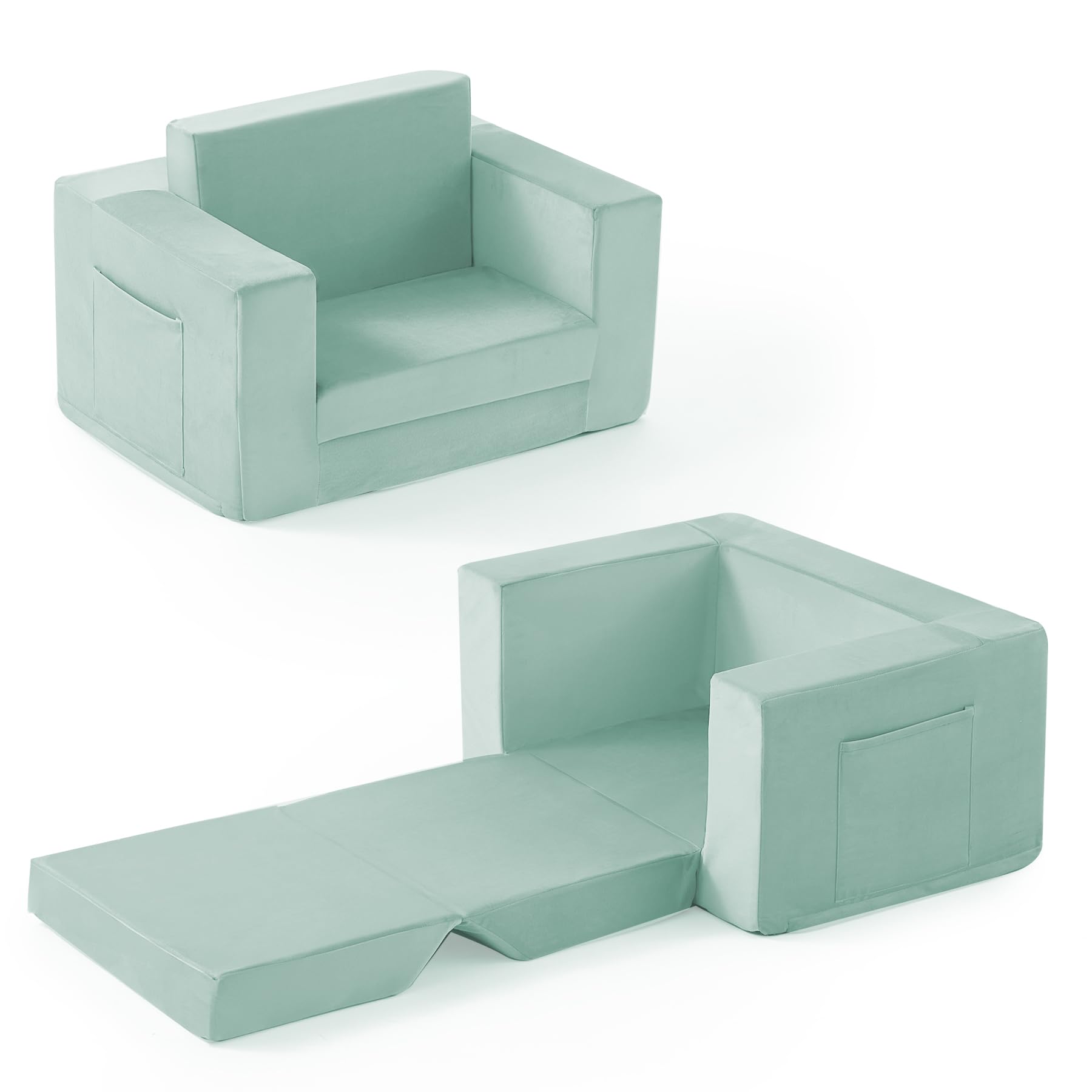 Front. Fabibe - Kids Couch, 2-in-1 Toddler Chair Comfy 1-3 Years, Convertible Kids Chair, Toddler Couch That Fold Out - Teal Standard.