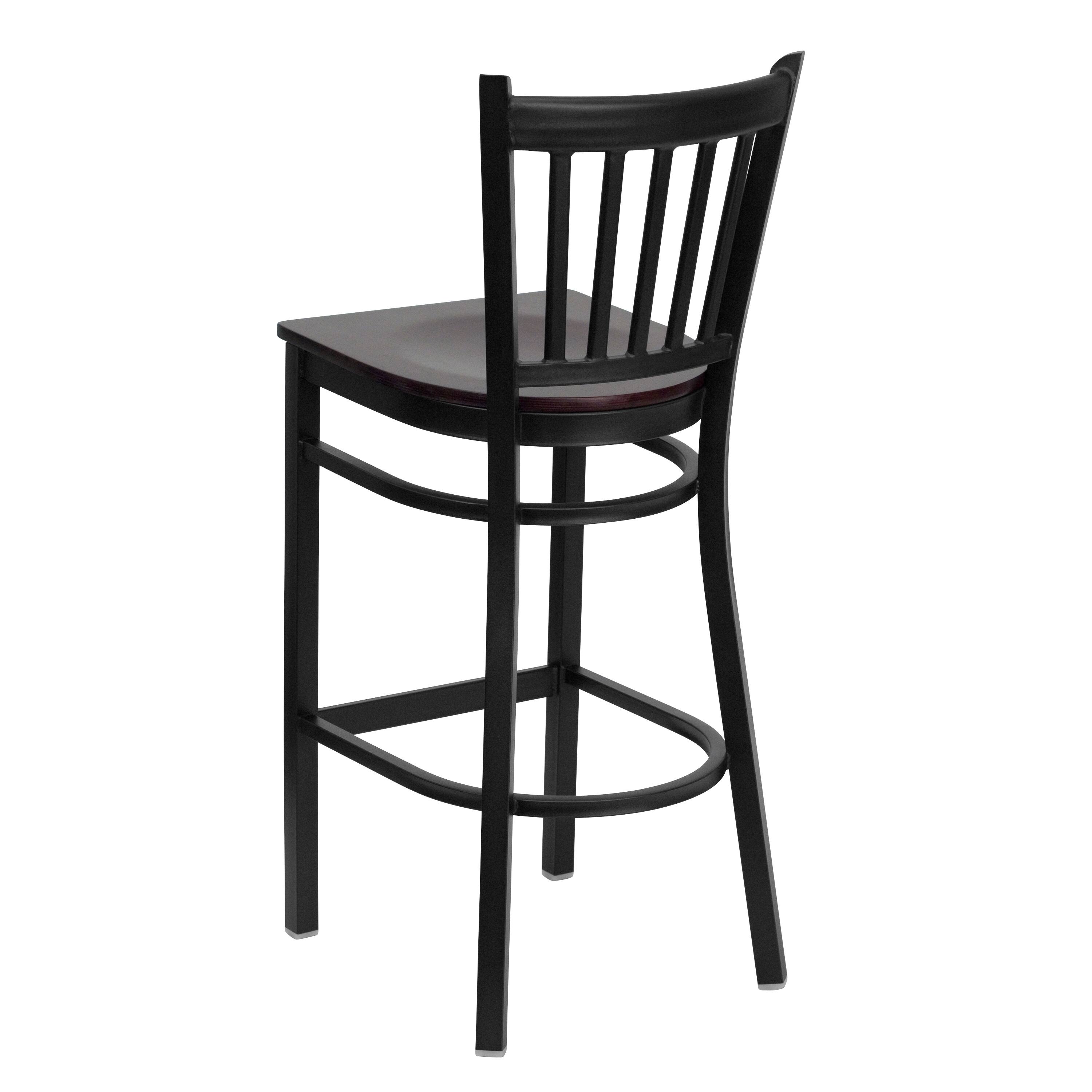 Alt View 4. Emma + Oliver - 2 Pack Vertical Back Metal Restaurant Barstool - Mahogany Wood Seat/Black Metal Frame.