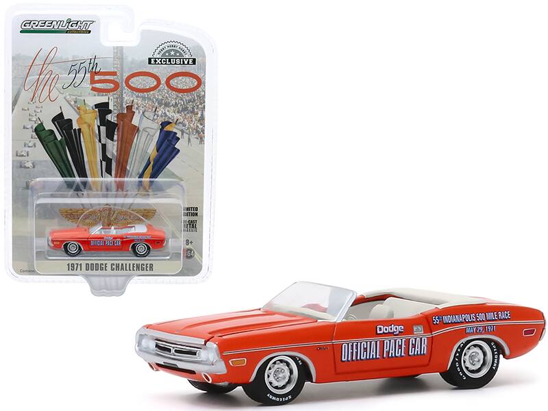 Greenlight - 1971 Dodge Challenger Convertible Official Pace Car "55th Indianapolis 500 Mile Race" "Hobby Exclusive" 1/64 - Orange