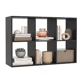 Costway - 6-Cube Bookshelf, Modern Cubby Bookcase with Back Guardrail & Anti-tipping Kits - Black