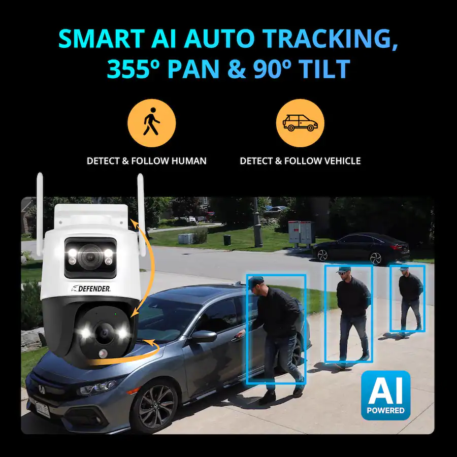 Defender AI POWERED Guard Pro 3K PLUS Dual Lens PTZ Wi Fi 6 Plug in ...