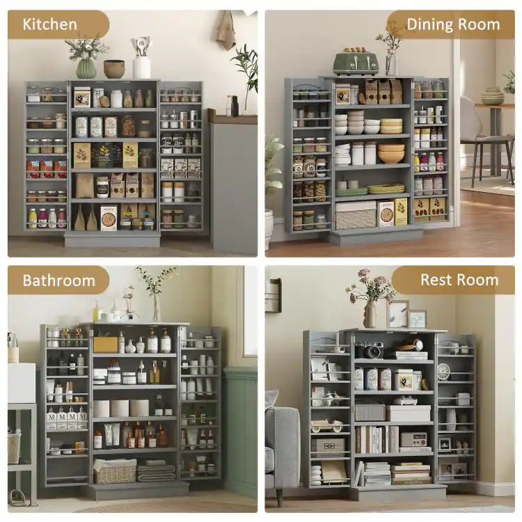PULUZ Freestanding Kitchen Pantry Cabinet, Kitchen Cabinet with 12 Door ...