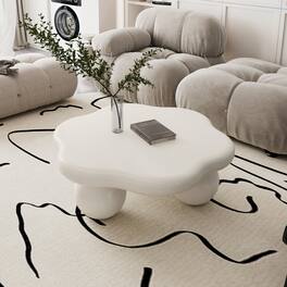 Loheer - Cloud Shaped Coffee Table Petal Modern Minimalist Center Table with Spherical Legs 35 Inch - Cream White