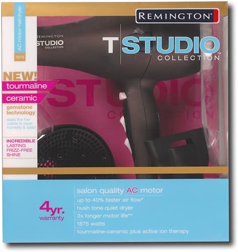 Front Standard. Remington - Hair Dryer with Tourmaline - Black/Pink.