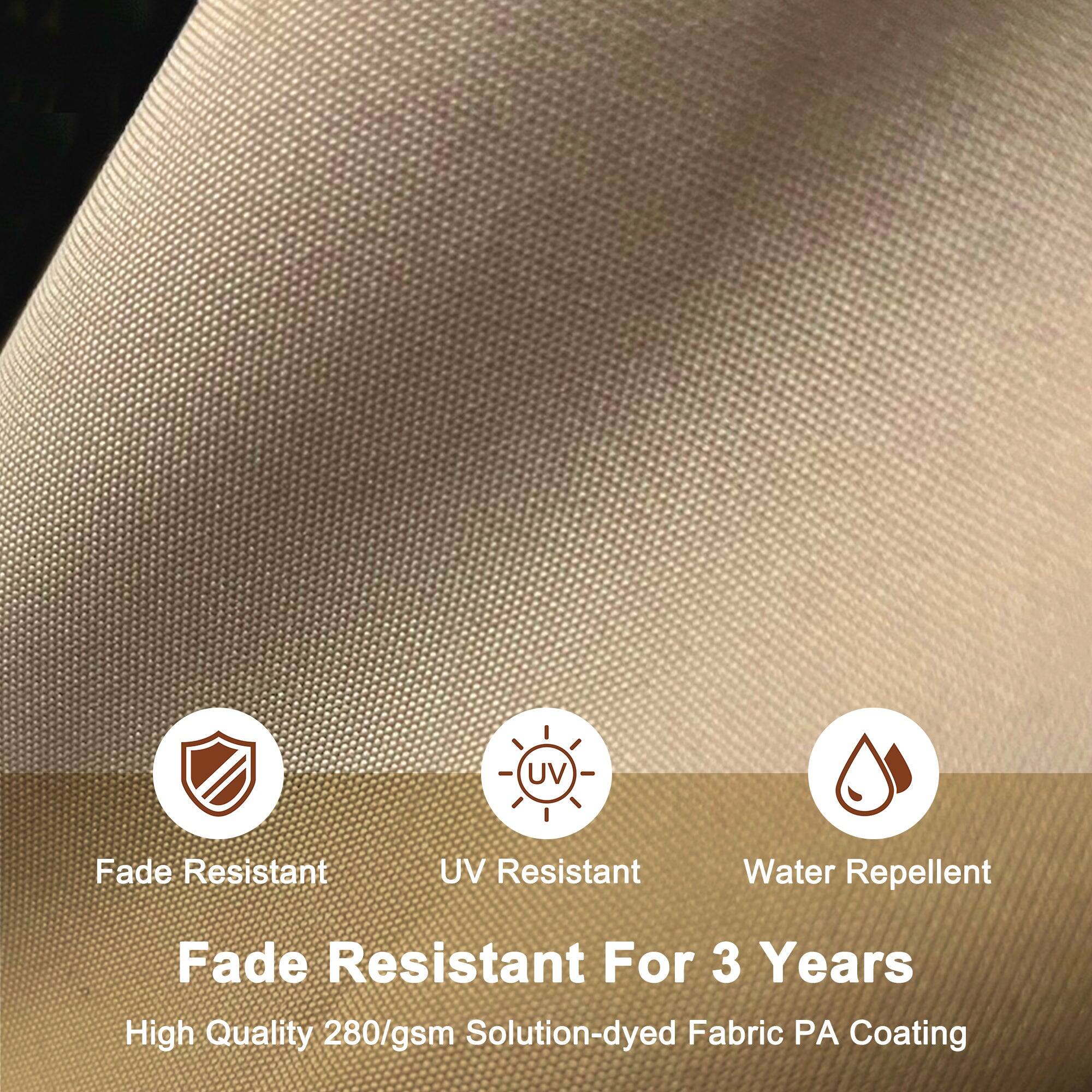 Fade Resistant  
UV Resistant  
Water Repellent  

Fade Resistant For 3 Years  

High Quality 280/gsm Solution-dyed Fabric PA Coating