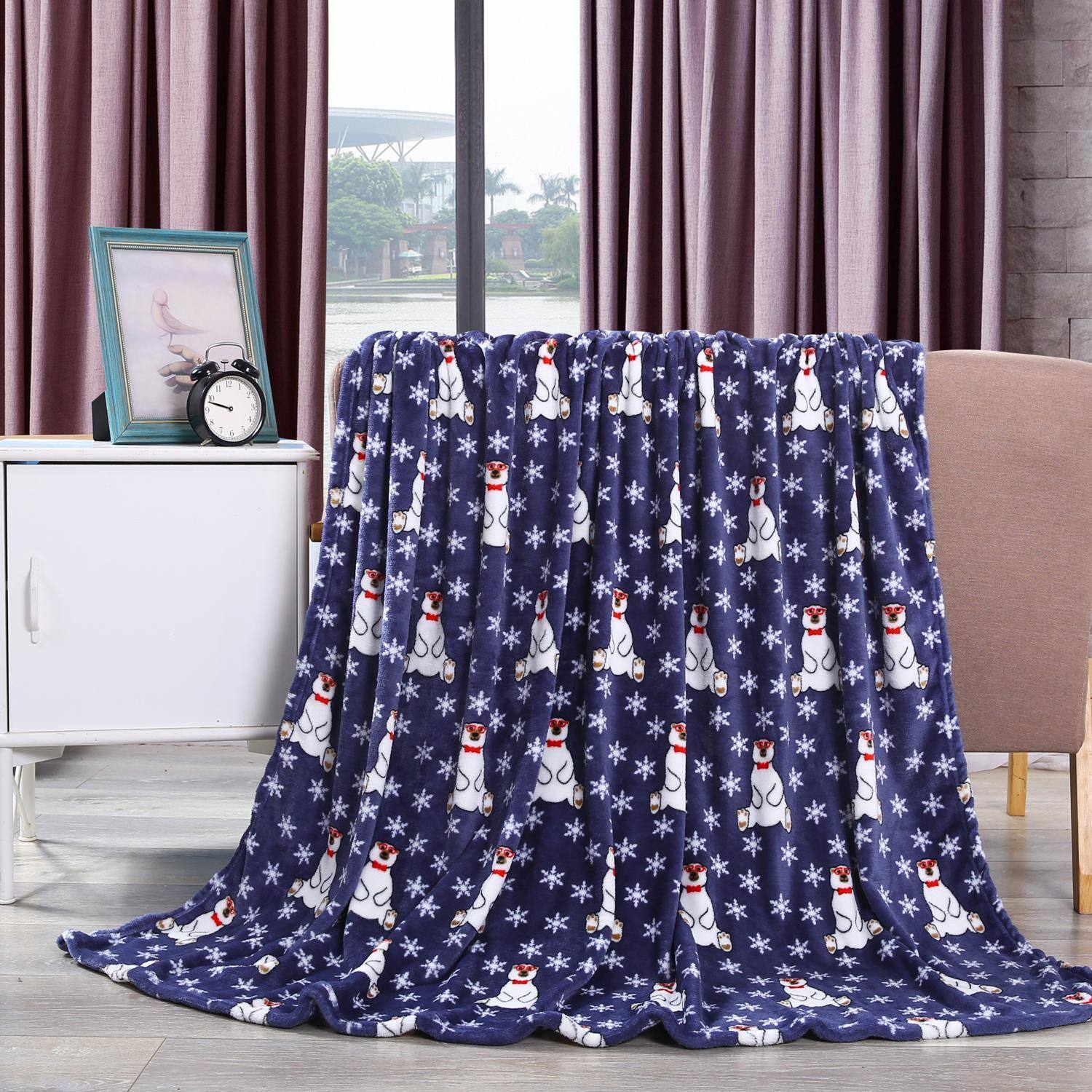Alt View 1. Noble House - Plazatex Polar Bear Plush Decorative All Season Plum Throw Blanket 50" x 60" Navy - Navy.