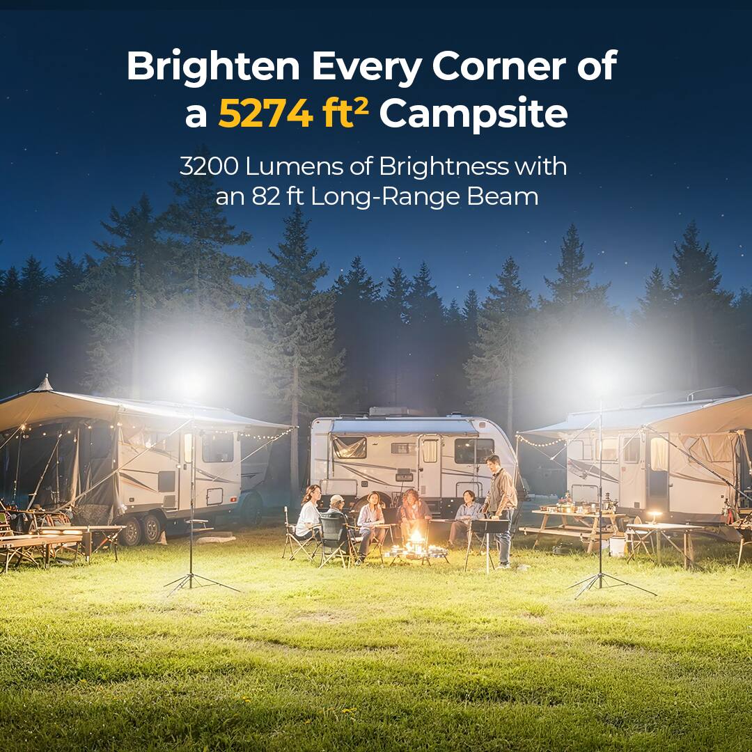 Brighten Every Corner of a 5274 ft² Campsite  
3200 Lumens of Brightness with an 82 ft Long-Range Beam