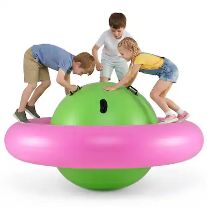 Front. Costway - Costway 7.5 FT Inflatable Dome Rocker Bouncer with 6 Handles Fun Outdoor Game for Kids - Pink & Green.
