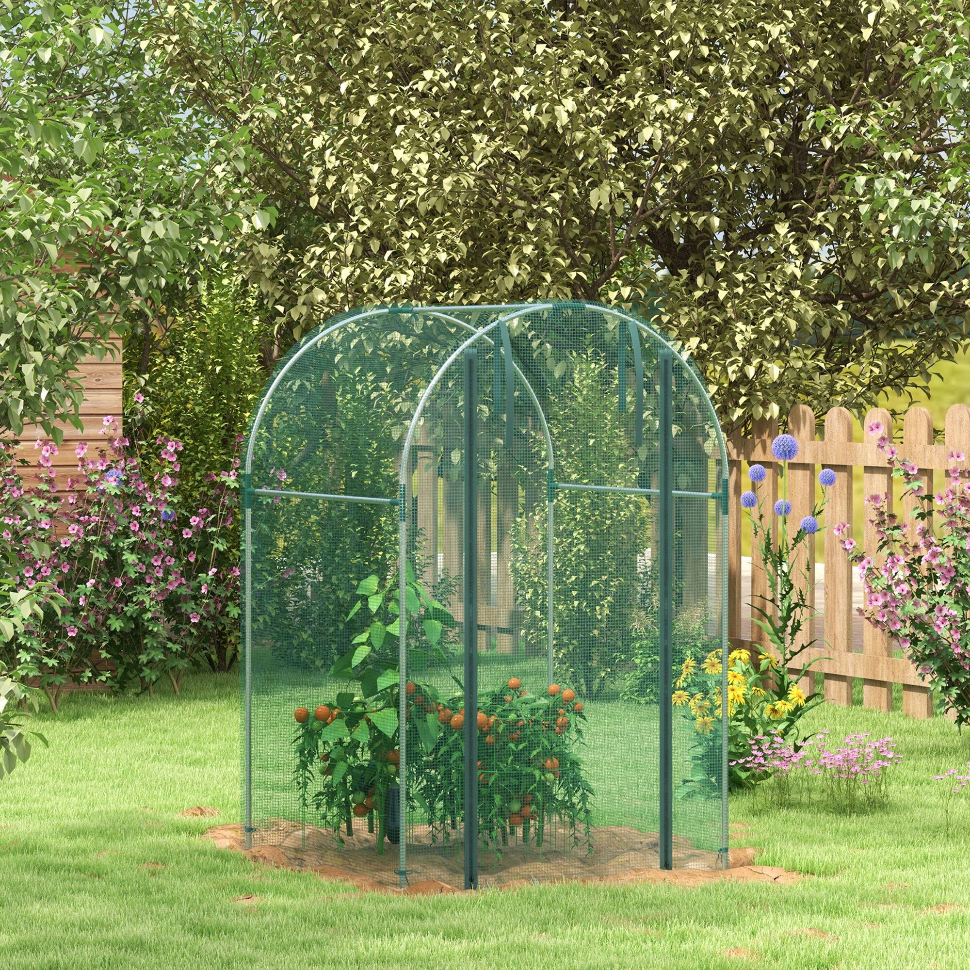 Alt View 1. Outsunny - 4' x 4' Crop Cage, Plant Protection Tent with Zippered Door and Galvanized Steel Frame - Green.