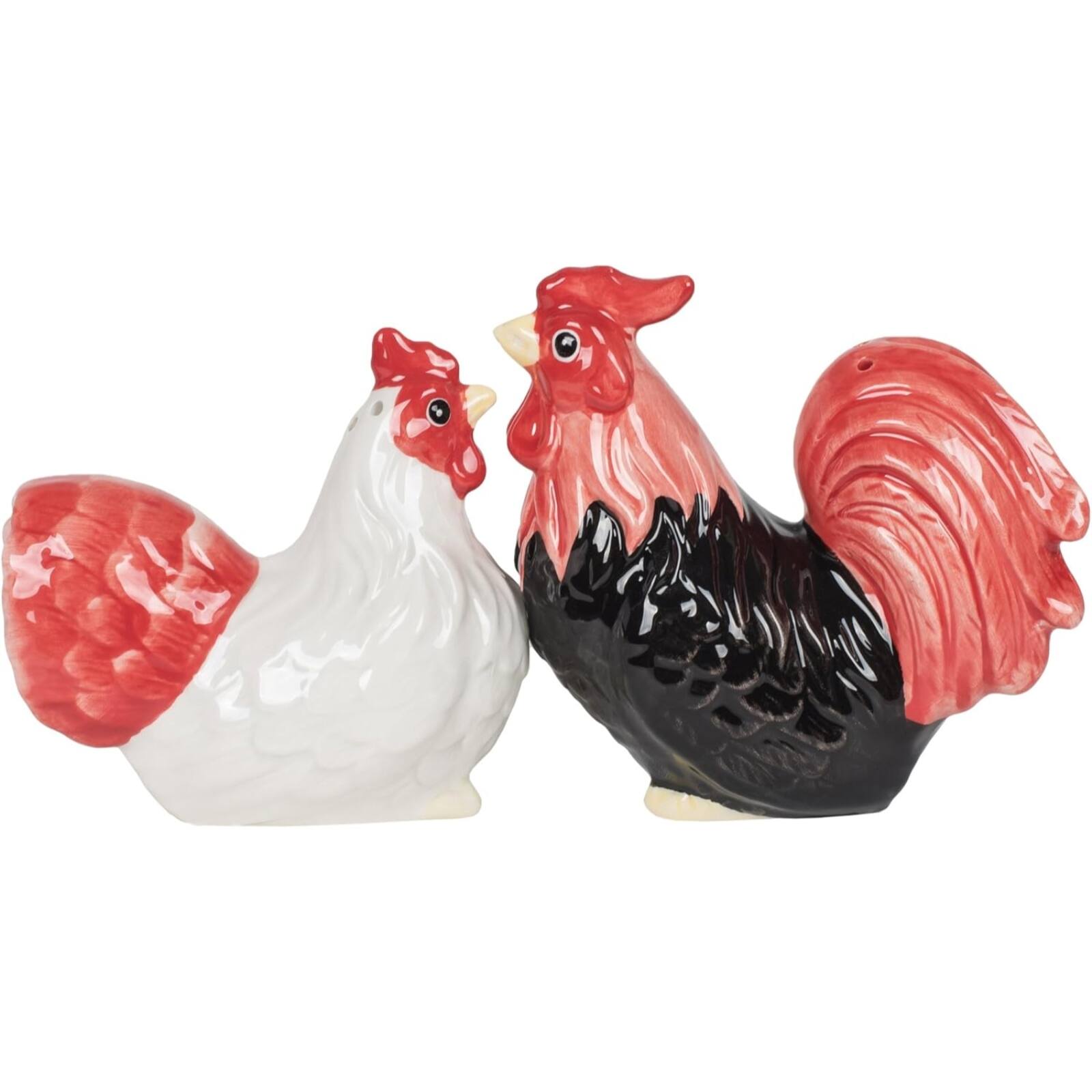 Back. Pacific Trading - Rooster and Hen Attractives Ceramic Magnetic Salt Pepper Shakers - Multicolor.