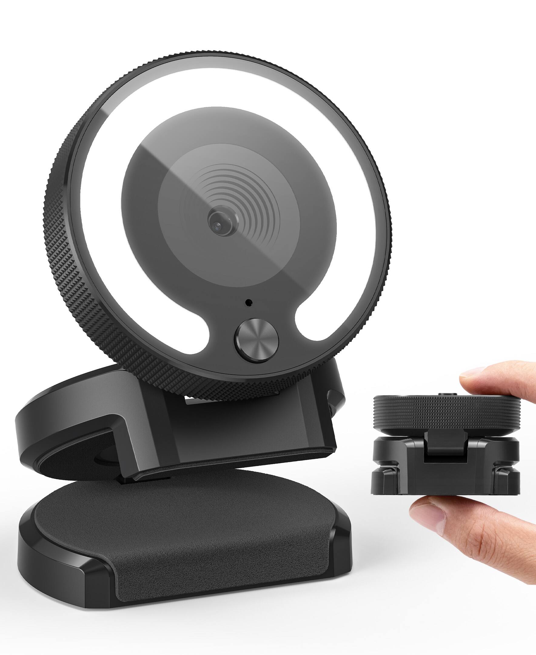 Front. Sugift - 4K Webcam With Ring Light Autofocus 1080p 30FPS Dual Noise-Canceling Mic USB Plug-And-Play - Black.