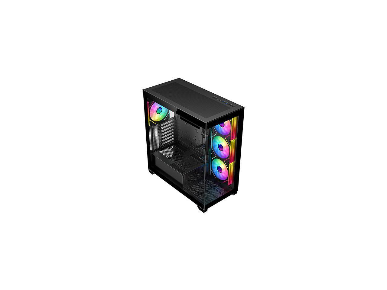 Alt View 9. DIYPC - DIYPC Vanguard-F2-BK - Black ATX Full Tower w/ USB3.0/Type C, Tempered Glass, 4x140mm ARGB Fans, BTF Support - Black.
