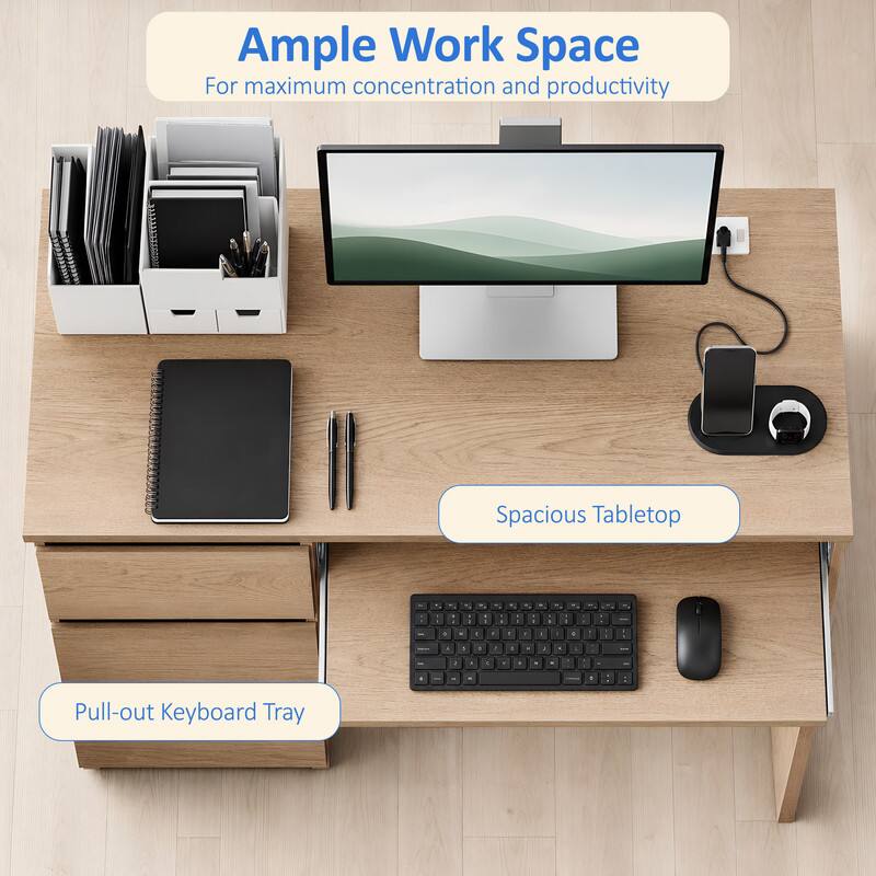 Ample Work Space For maximum concentration and productivity Spacious Tabletop. Pull-out Keyboard Tray