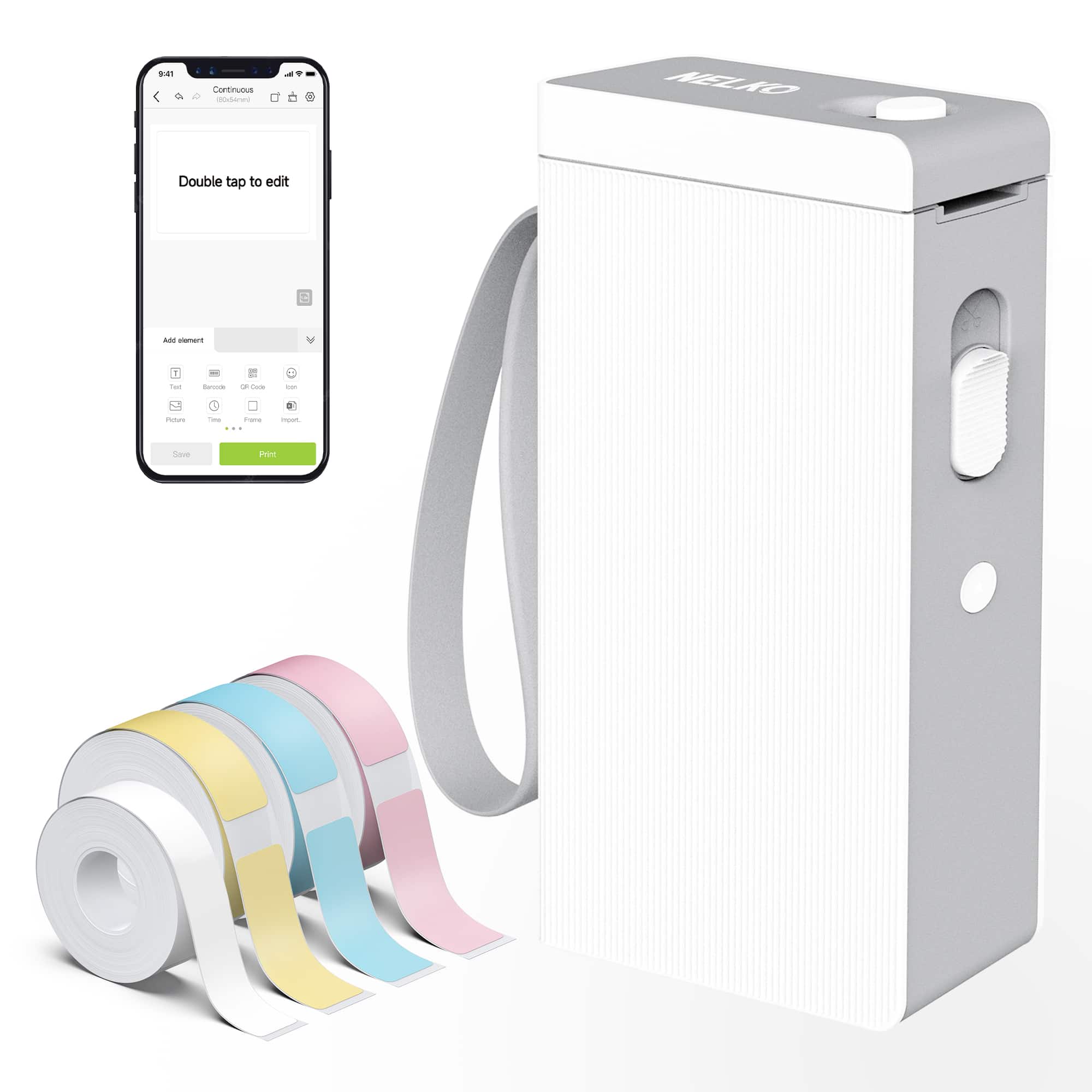 Nelko - P22 Bluetooth Thermal Label Printer + 100pcs Roll + 3 180pcs Rolls - White