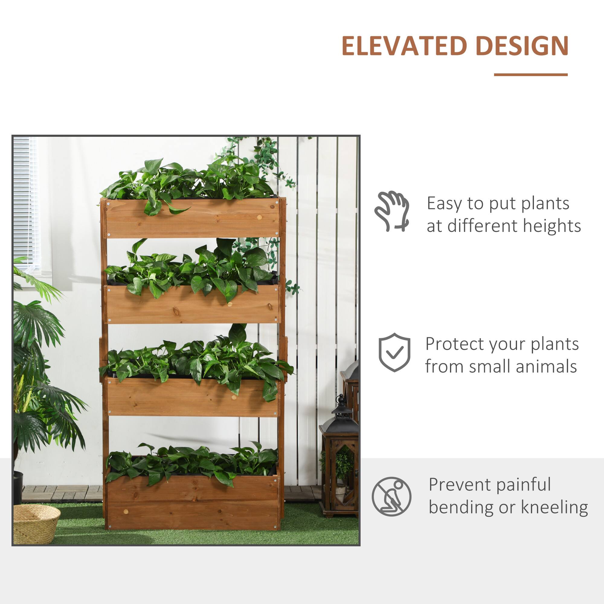 ELEVATED DESIGN

Easy to put plants at different heights

Protect your plants from small animals

Prevent painful bending or kneeling