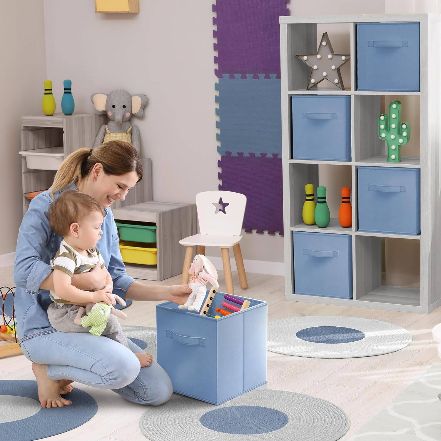 Alt View 1. Sorbus - Sorbus Foldable Storage Cubes, 6 Fabric Baskets for Organizing Pantry, Closet, Shelf, Nursery, Playroom, Toy Box - Pastel Blue.