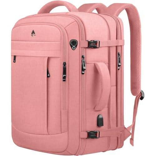 Stamp n Camp - 55l Extra Large Travel Laptop Backpack Carry On For Men Expandable Big Capacity Heavy Duty Business Suitcase Daypack - Pink-18.4 Inch (22''x14''x11'')