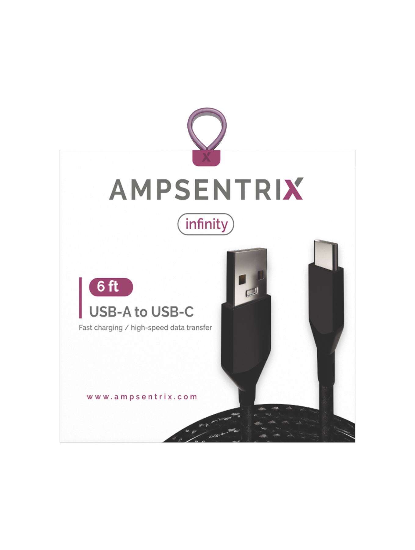 X AMPSENTRIX infinity 6 ft USB-A to USB-C Fast charging / high-speed data transfer www.ampsentrix.com