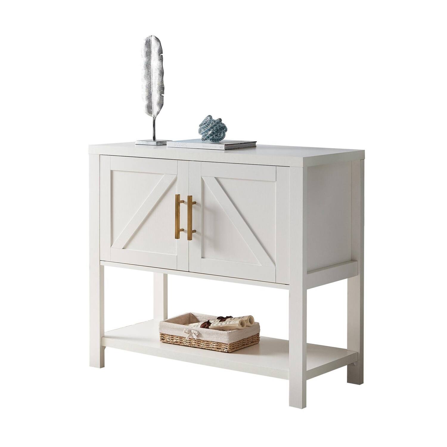 Hivvago - Modern 2 Drawer Wooden Storage Console Table - White