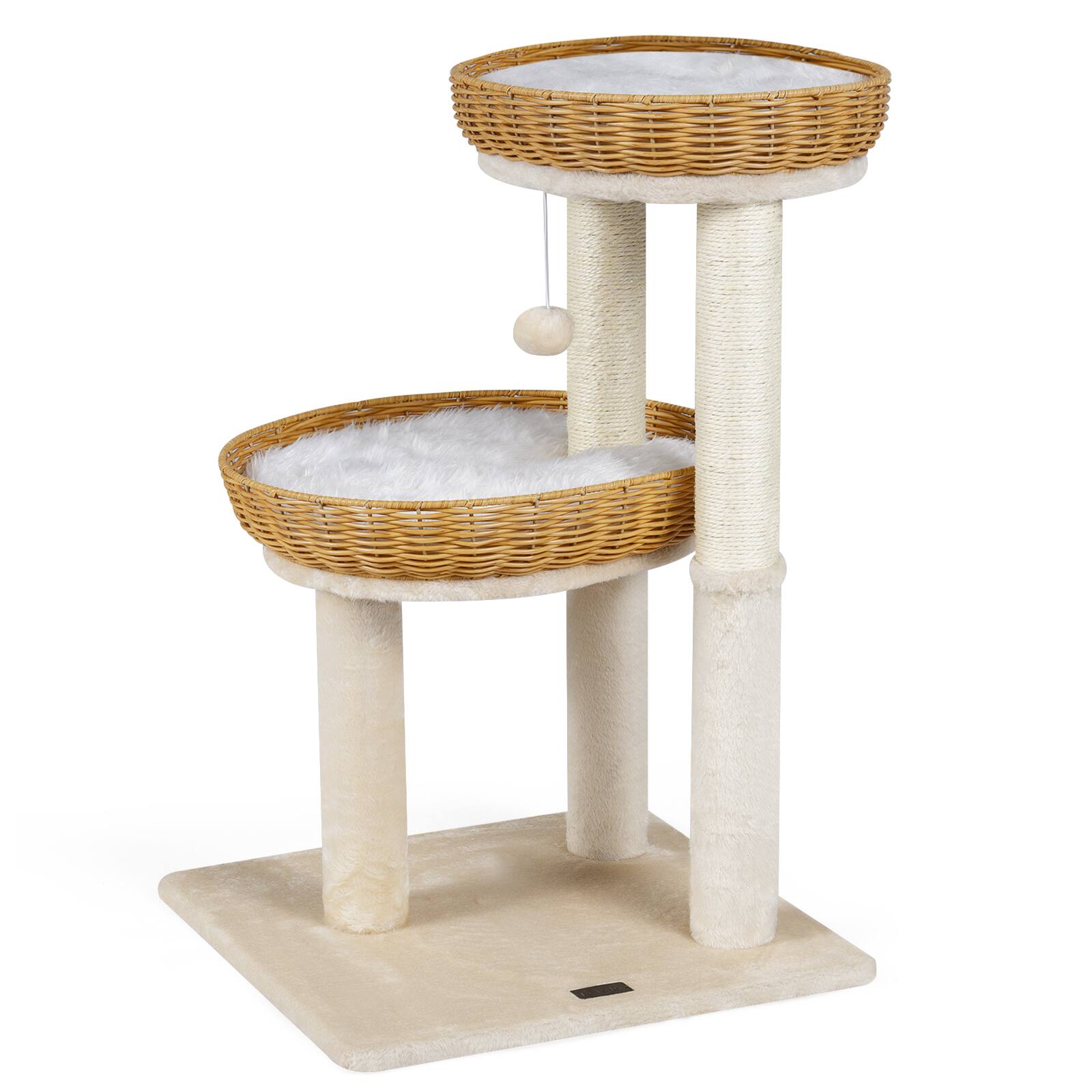 Alt View 9. Gymax - Gymax Cat Tree 30-Inch Cat Tower w/ 2 Rattan Cat Baskets Sisal Scratching Post.