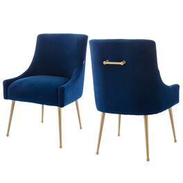 Boyel Living - Velvet Dining Chair with Pulling Handle and Adjustable Foot Nails(Set of 2) - Navy Blue