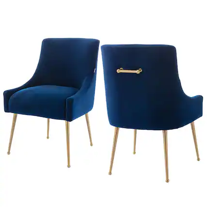 Front. Boyel Living - Navy Blue Velvet Dining Chair with Pulling Handle and Adjustable Foot Nails(Set of 2) - Navy Blue.