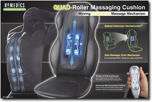 HoMedics Shiatsu Massage Quad Roller Back Massager Seat Cushion