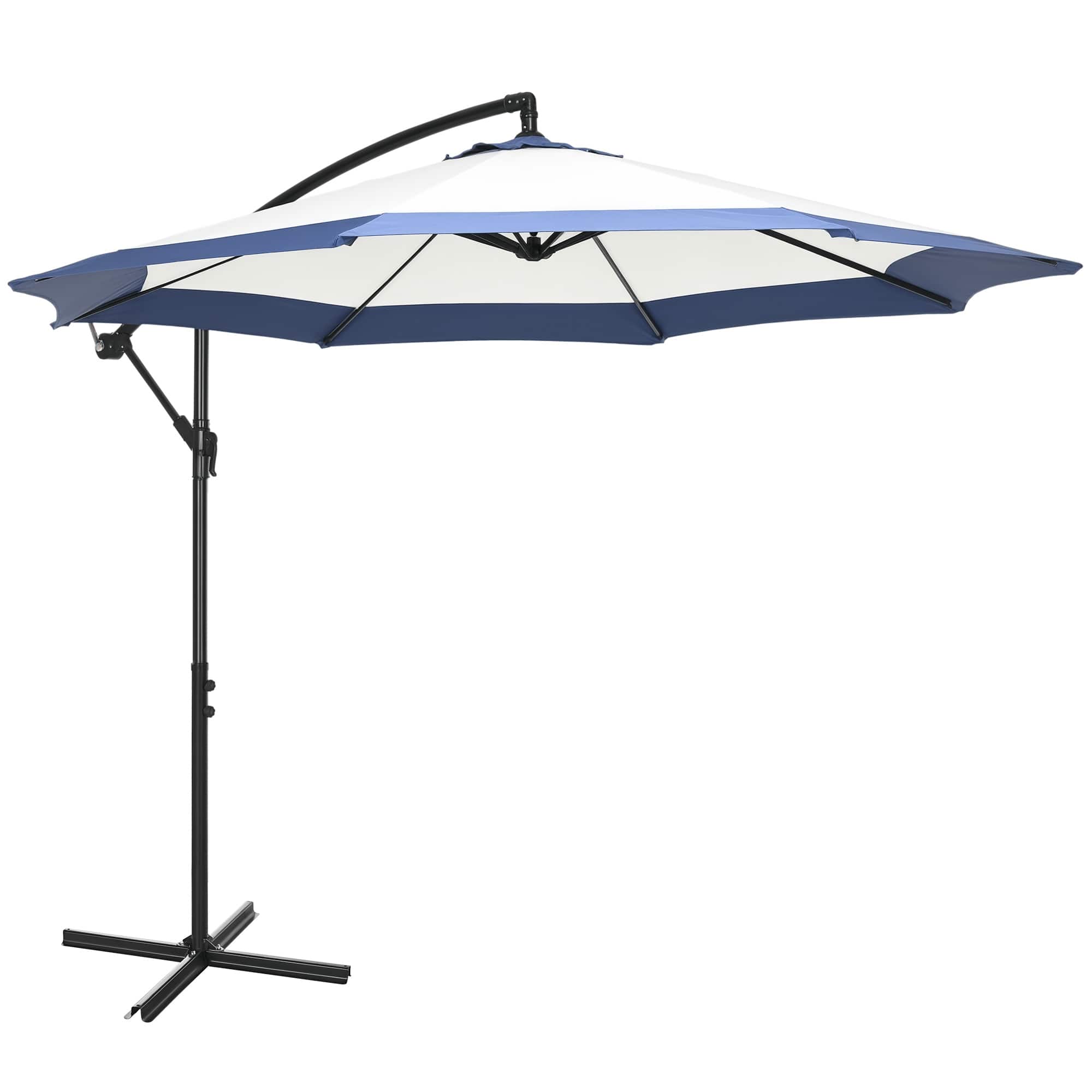 Outsunny - 10FT Cantilever Umbrella, Offset Patio Umbrella with Crank and Cross Base for Deck, Backyard, Pool and Garden - Blue