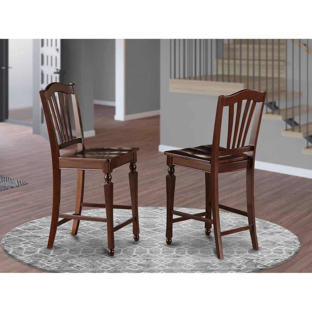 Left. East West Furniture - Chelsea Stools with wood seat - Mahogany.