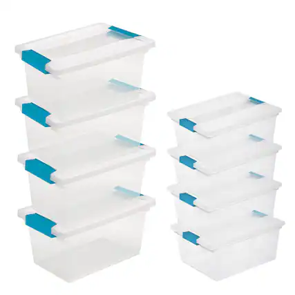 Front. Sterilite - Sterilite Medium Clear Storage Tote, 4 Pack, & Large Clear Storage Tote, 4 Pack - Clear.