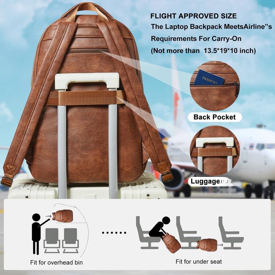Vegan Leather Backpack Vintage Laptop Bookbag For Unisex Brown Vegan