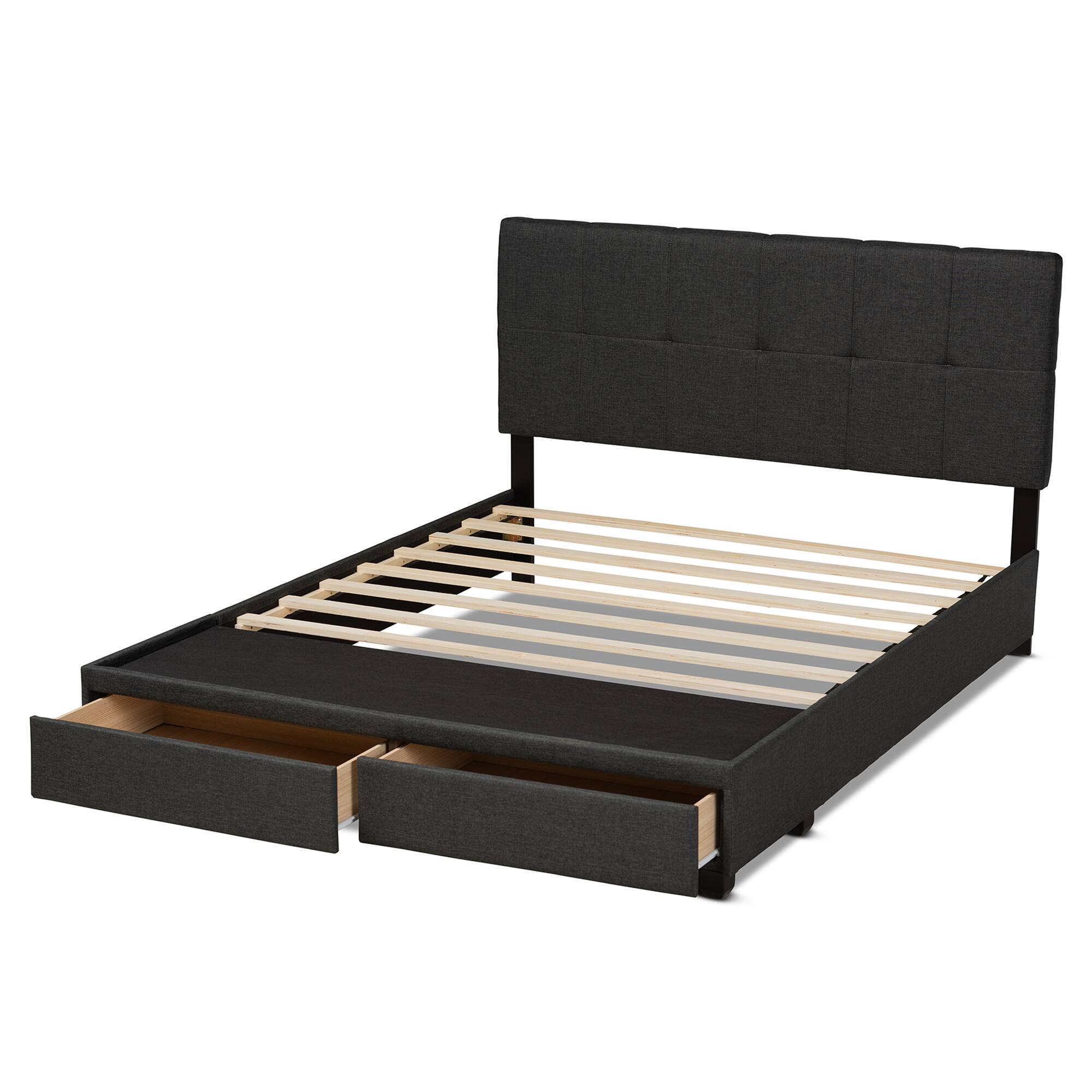 Alt View 1. Baxton Studio - Netti Fabric Upholstered 2-Drawer Queen Size Platform Storage Bed - Dark Grey/Black.