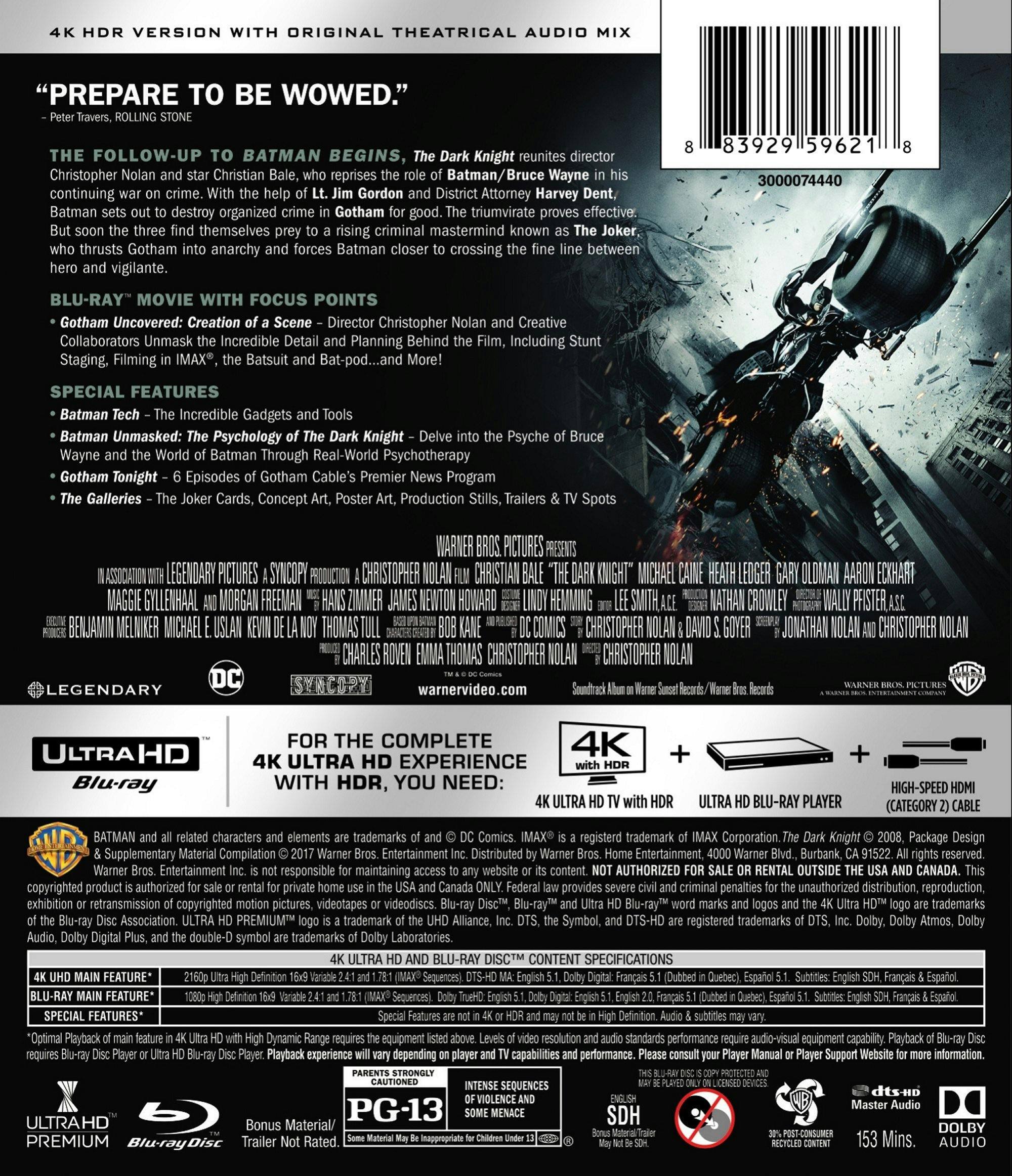 Back. The Dark Knight   - 4K Blu-Ray.
