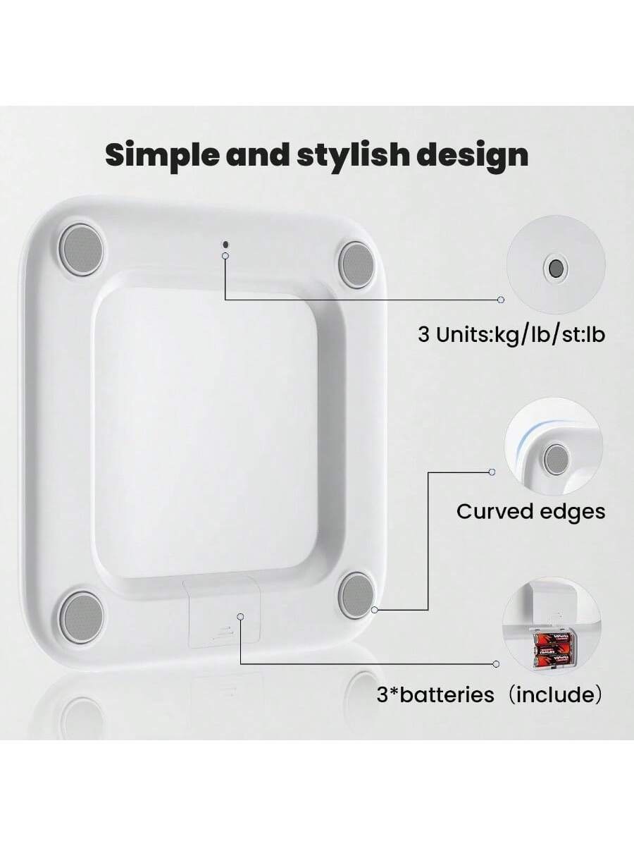 Simple and stylish design

3 Units: kg/lb/st:lb

Curved edges

3* batteries (include)