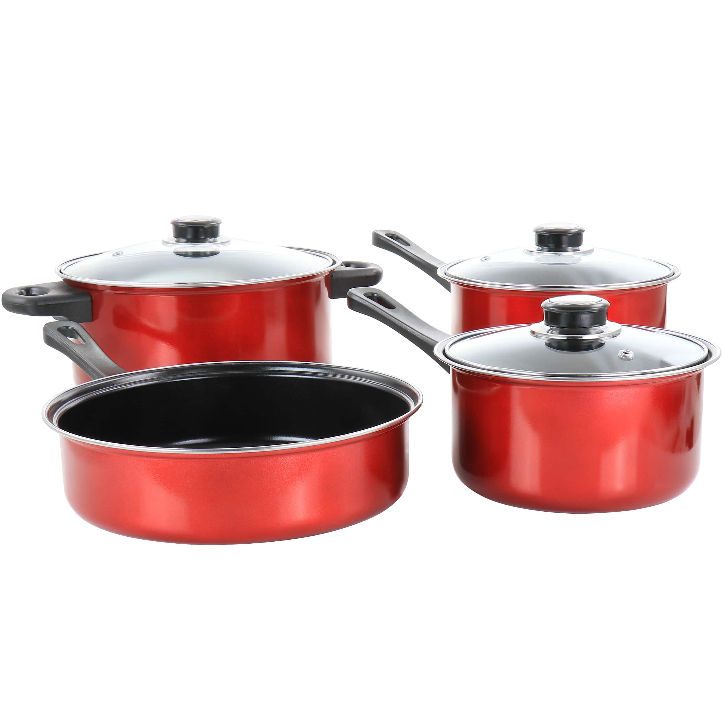 Gibson - Everyday Cardinal 7 Piece Nonstick Steel Cookware Set - Red