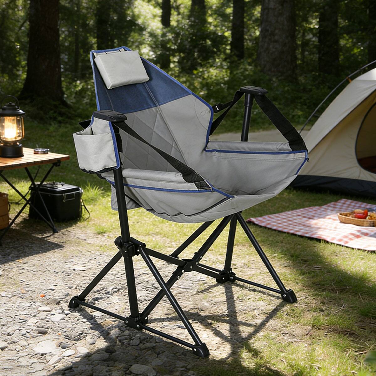 Angle. Ainfox - Ainfox Hammock Camping Chair w/Adjustable Backrest and Carrying Bag,Folding Rocking Chair for Camping Picnic - Gray.