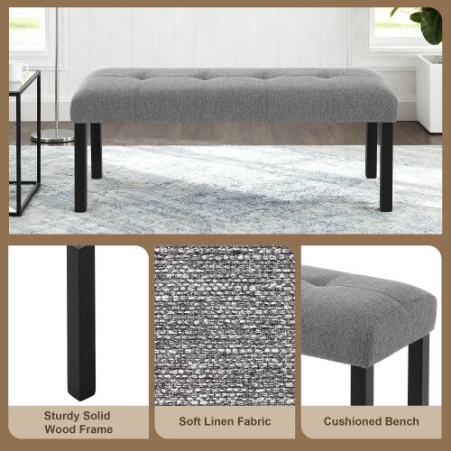 Sturdy Solid Wood Frame, Soft Linen Fabric, Cushioned Bench