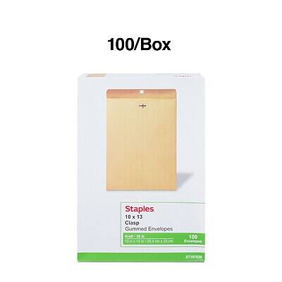 100/Box Staples 10 x 13 Clasp Envelopes Kraft 28 di 100 10 K 25 33 Envelopes ST187039