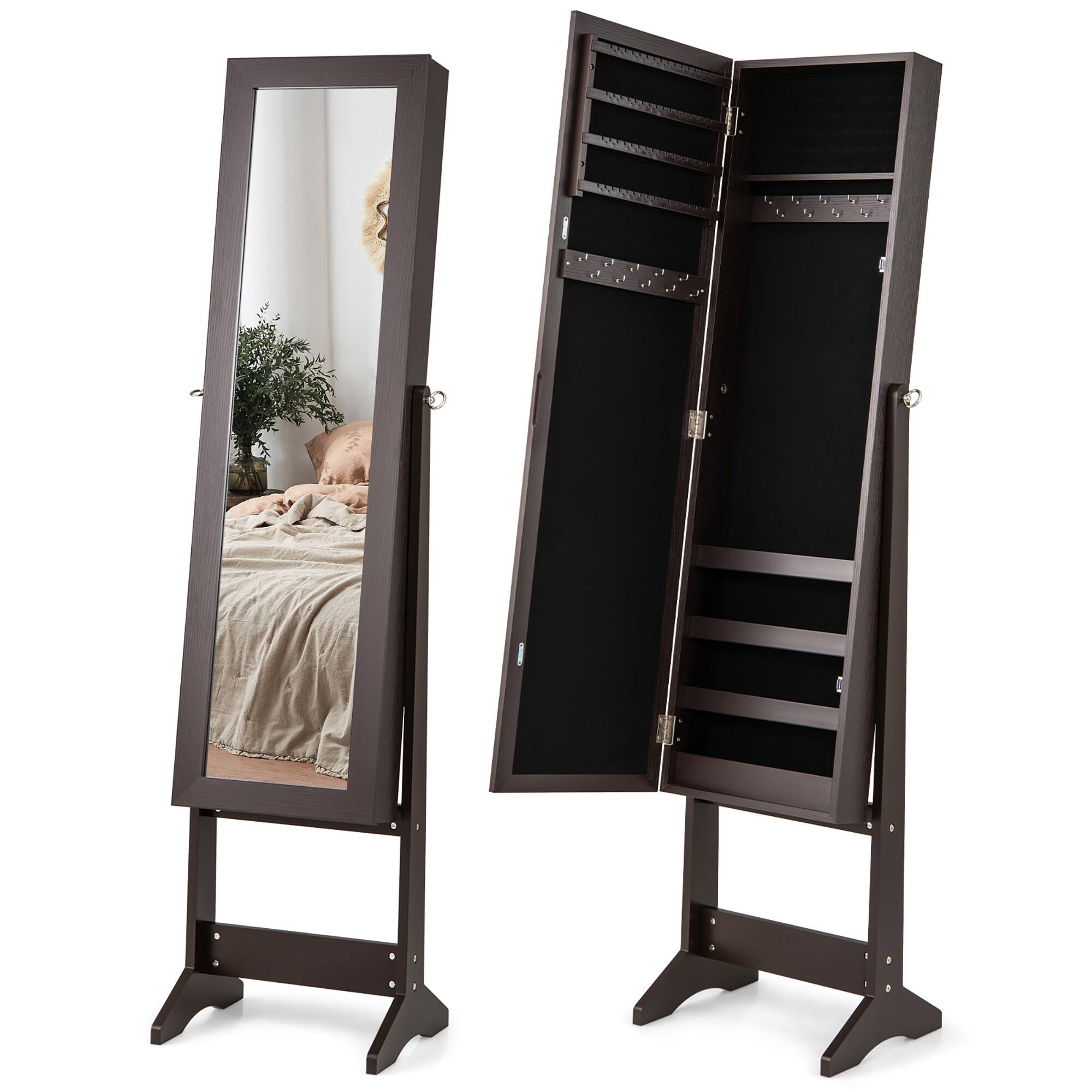 Alt View 9. Gymax - Gymax Jewelry Mirrored Cabinet Armoire Organizer Storage Box w/ Stand Christmas Gift Coffee - Coffee.