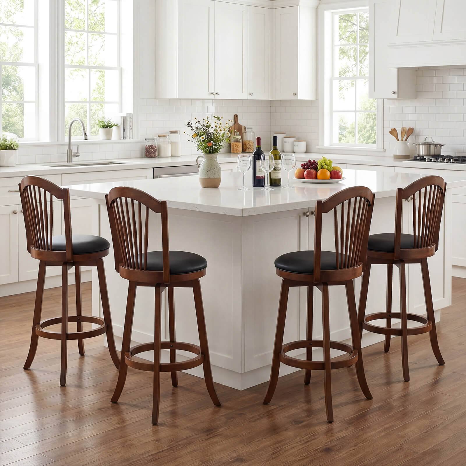 Alt View 5. Costway - Costway Swivel Bar Stools Set of 4, 31" Bar Height Barstools with Backrests & Wood Frame - Expresso,Black.