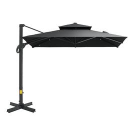 Outsunny - 10ft Offset Patio Umbrella, Hanging Cantilever Umbrella, Square Shape, Aluminum Cross Base, Tilt, 360-Degree Rotation - Dark Gray