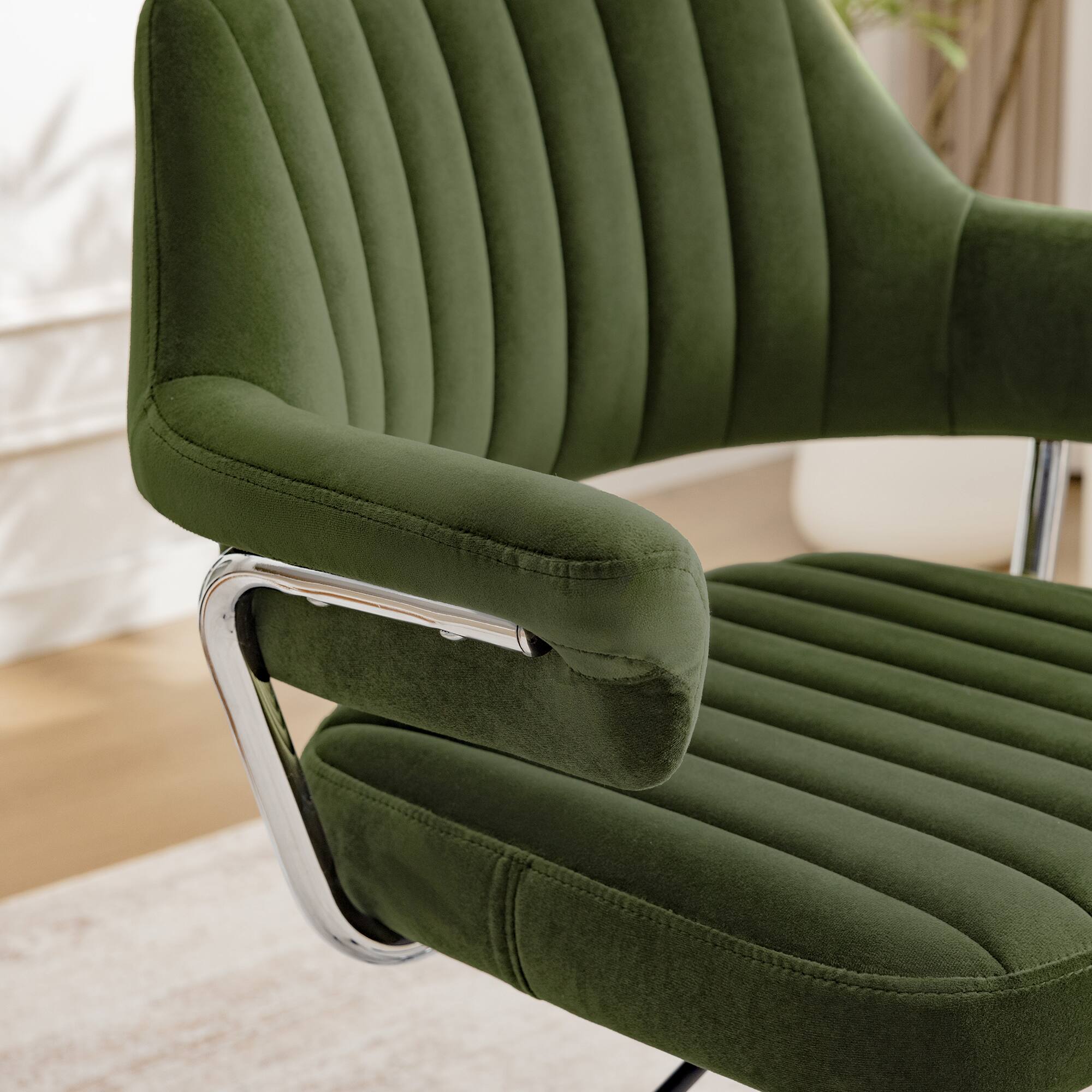 Left. KERDOM - Rolling Mid Back Computer Chair, Swivel Makeup Chair with Arms, Adjustable Height Modern Style Velvet Home Office Chair - Green-1PC.