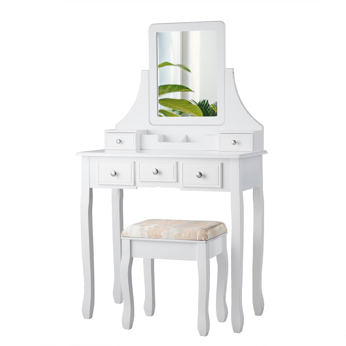 Alt View 1. Gymax - Gymax Vanity Set Makeup Dressing Table & Stool w/5 Drawers White - White.