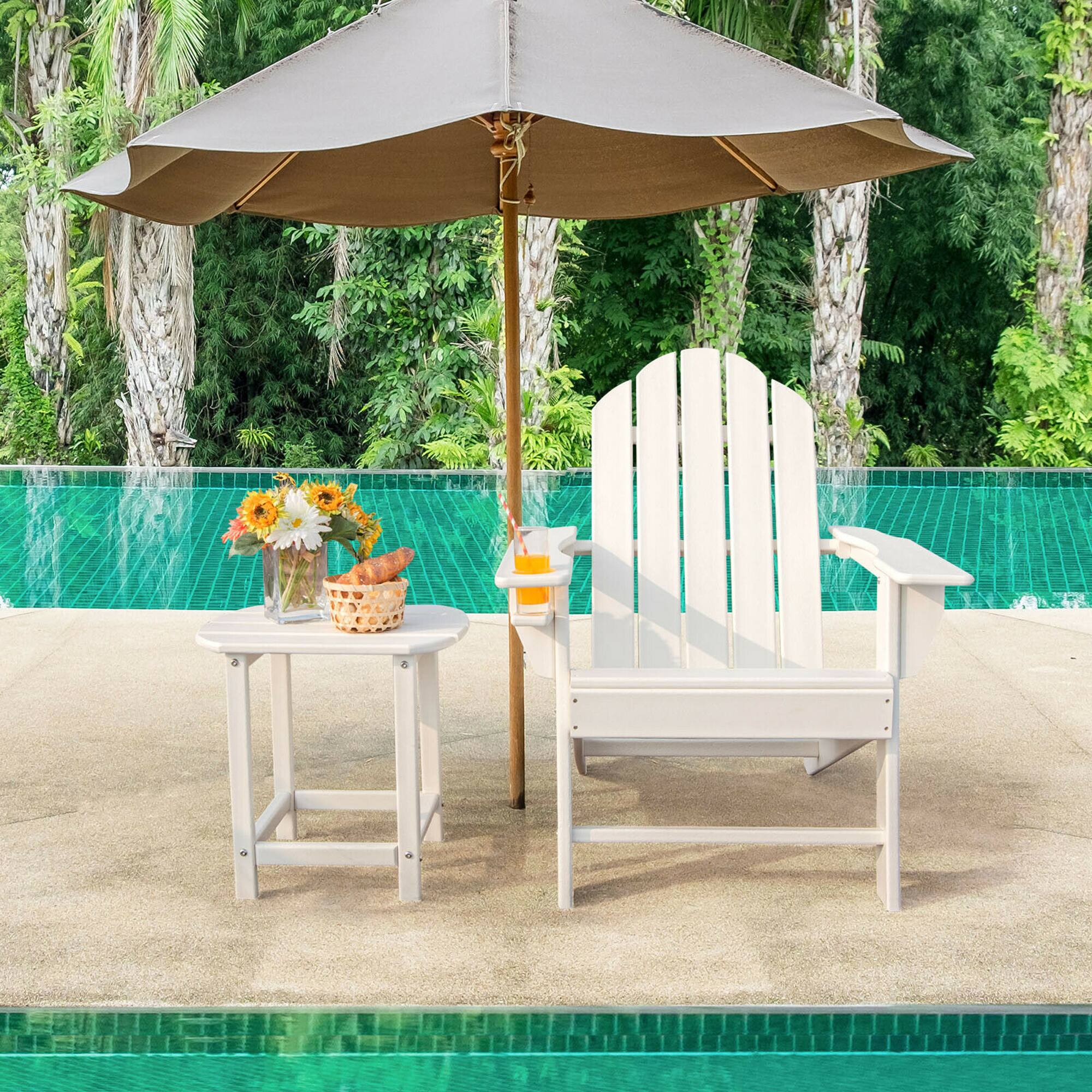 Alt View 9. Gymax - Gymax 2PC Patio Folding Adirondack chair Side Table Cup Holder Poolside White - White.